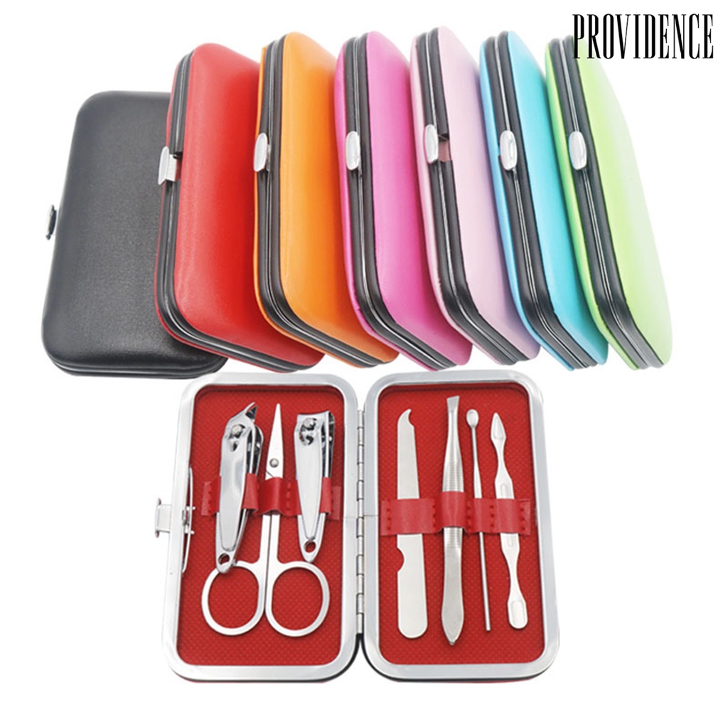 7pcs / Set Alat Manicure Portabel Bahan Carbon Steel Dengan Case Penyimpanan Untuk Penggunaan Sehari-Hari