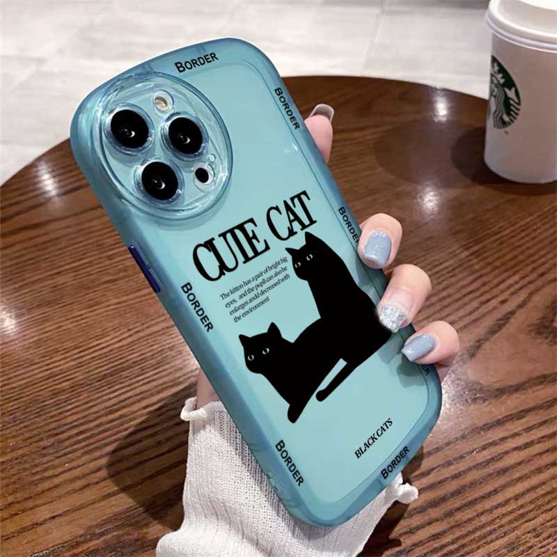 Case Pola Kucing Hitam Anti Jatuh Untuk IPhone 11 12 13 Pro MAX X XR XS MAX 6 6S 7 8 Plus SE 2020