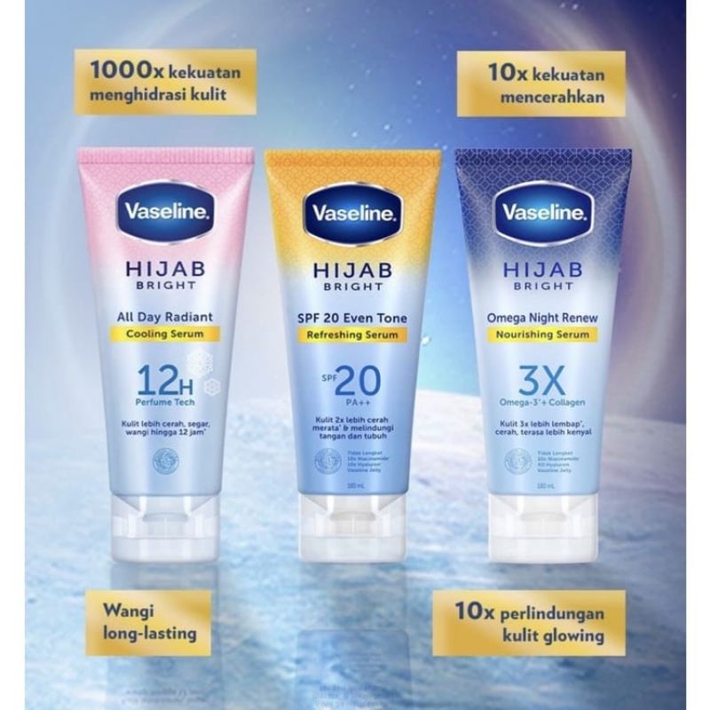 Vaseline Hijab Bright All Day Radiant Cooling Serum Body Lotion 180ml ~ ORIGINAL 100%