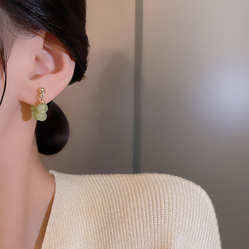 Anting Stud Hias Manik-Manik Kristal Warna Hijau Gaya Vintage