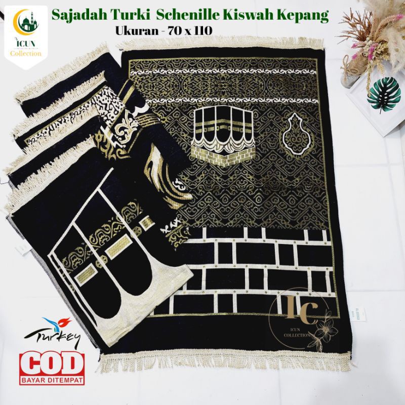 sajadah turky kiswah chenil khusus hitam rumbai kepang sajadah dewasa ukuran 70×110cm