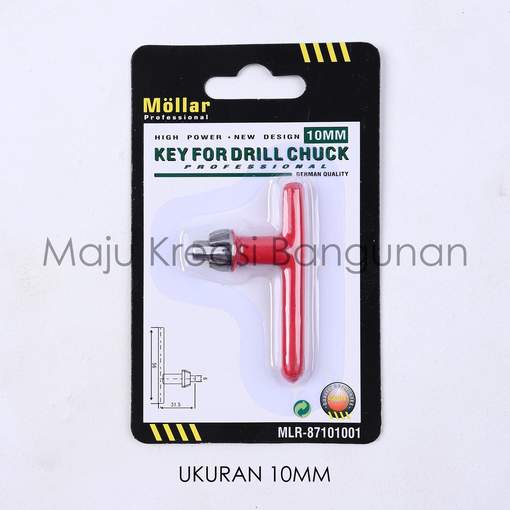 Kunci Kepala Bor Mollar 10mm Key for Drill Chuck Mesin Listrik Karet 10 mm