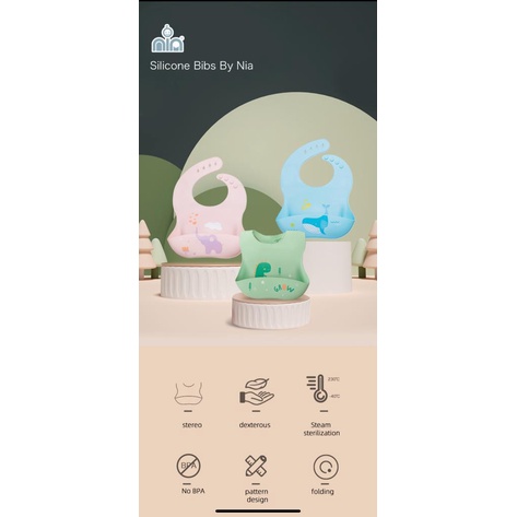 BABY SILICONE BIBS NIA- CELEMEK MAKAN BAYI BAHAN SILIKON BPA FREE AMAN