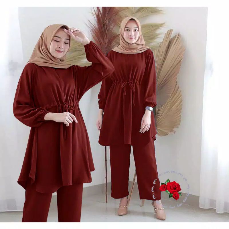 Ufaira Olshop Setelan  Polos Yuki set Setelan Baju dan Celana  dan Tunik
