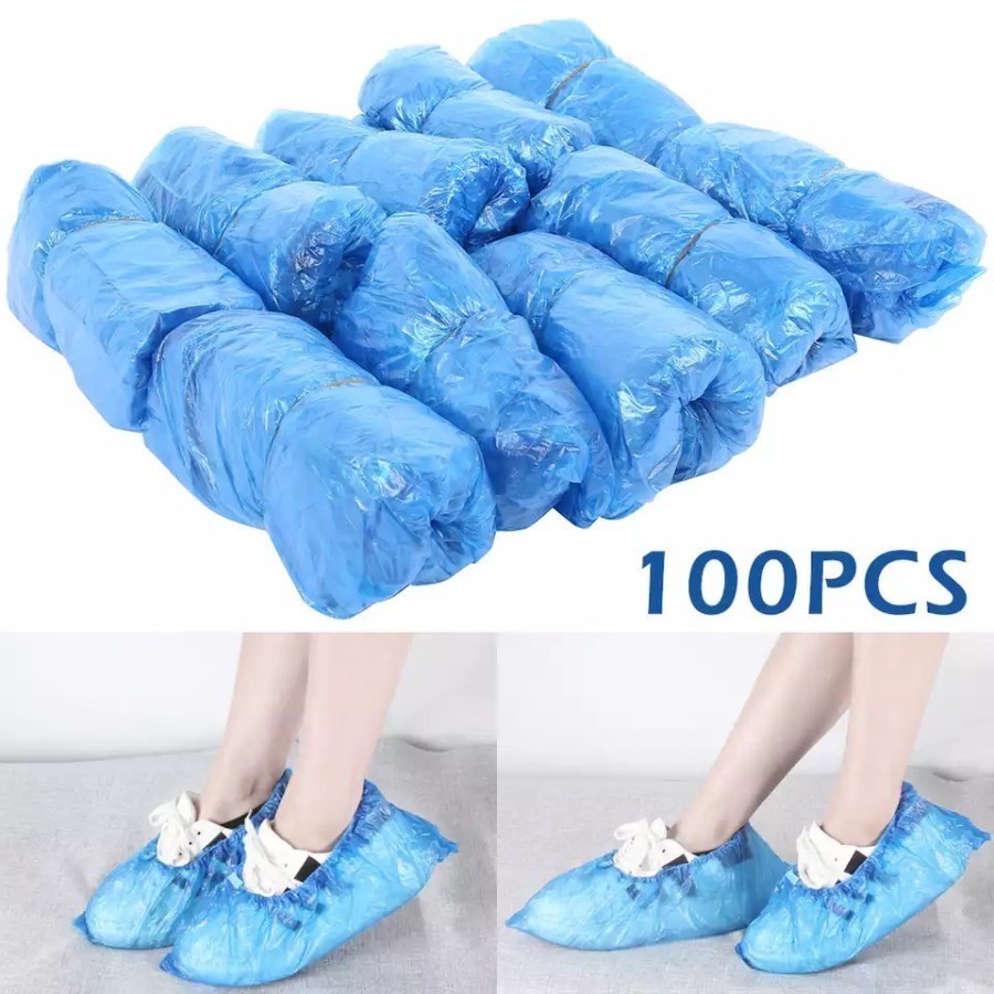 Plastik Sarung Sepatu Pelindung Banjir Shoes Cover 50 PASANG Konser Anti Air Hujan Murah Termurah Lipatan Awet Lipat Kecil Elastic Ankles Fit Shoe Sizes Berkualitas Good Quality Basah APD Becek Lumpur Praktis Big Size 100PCS Grosir Prakarya Malang