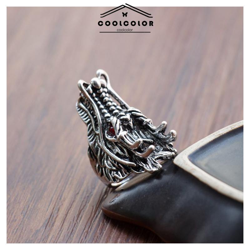 COD❤️Cincin Desain Ukiran Kepala Naga Bahan Cubic Zirconia Gaya Punk Untuk Pria- cl