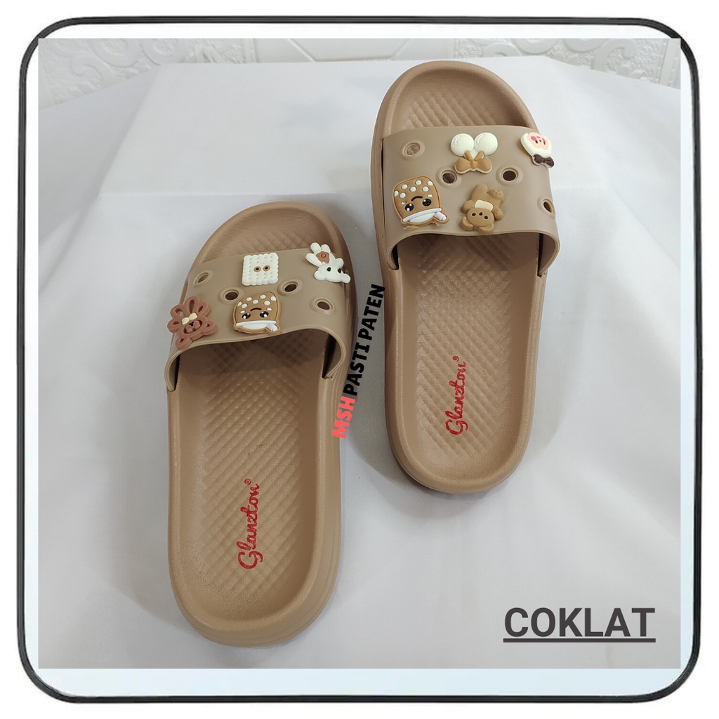 Sandal Glanzton Wanita Dewasa Sandal Eva Rubber Sandal Wedges Tebal 5 cm