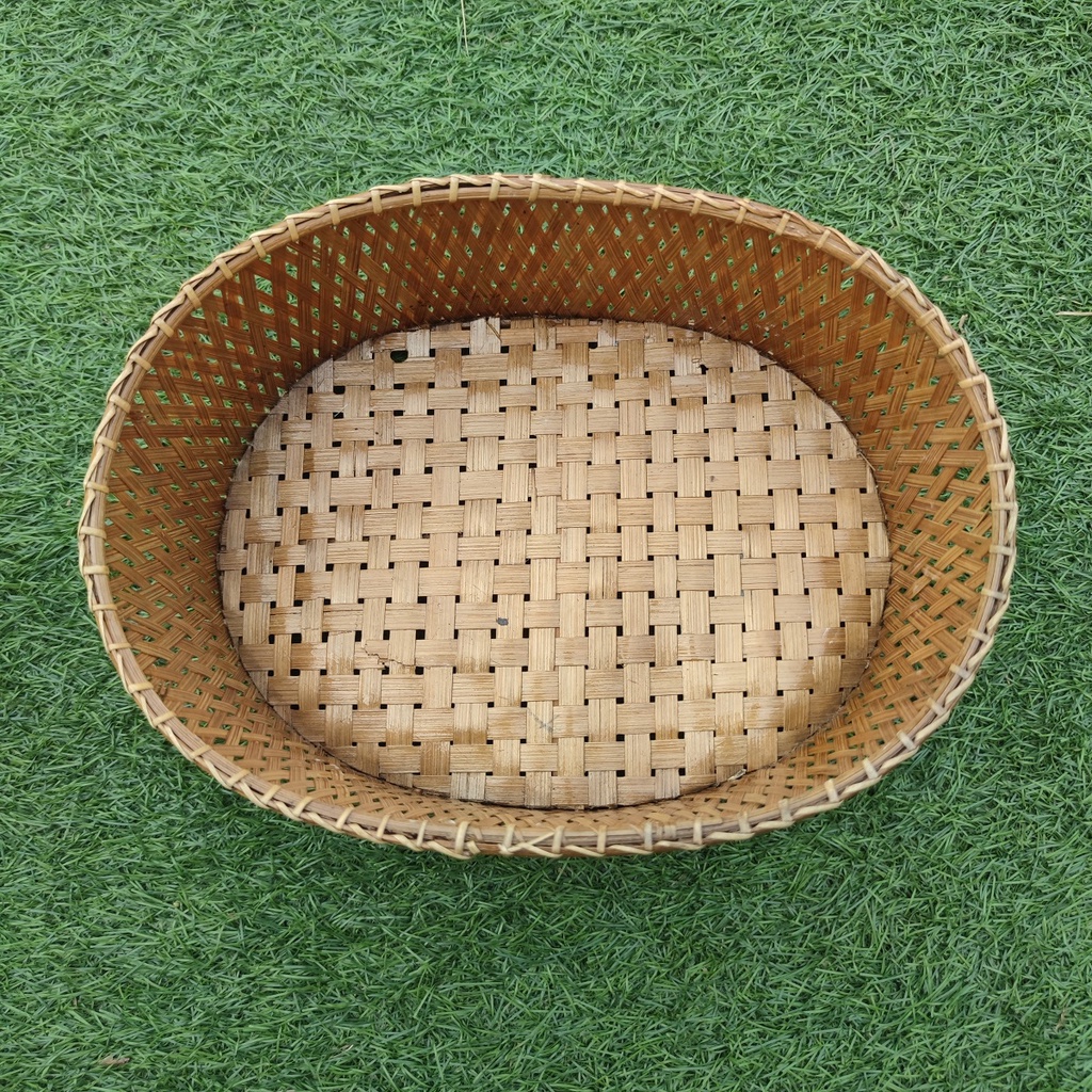 AKN88 - Kerajinan Tangan Rotan Keranjang Anyam Bambu Oval Serbaguna 30x22x10cm