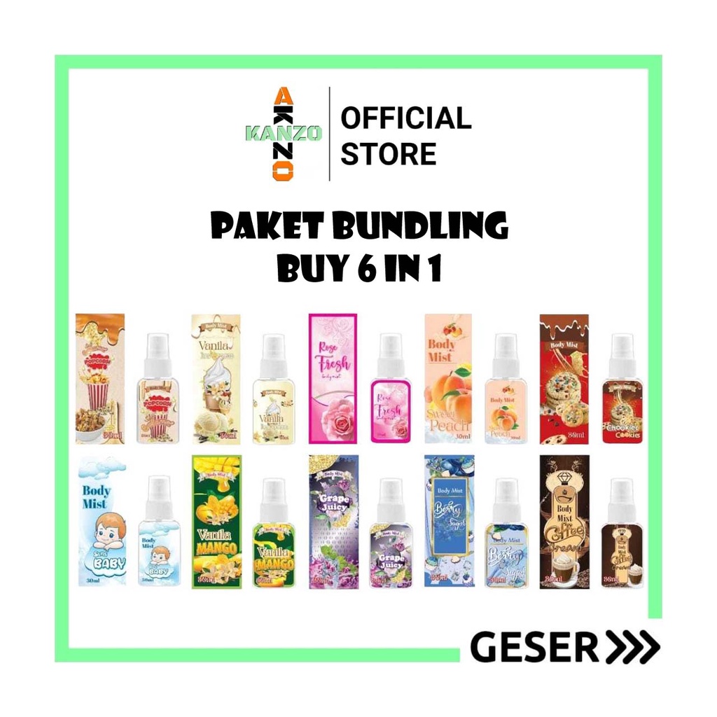 Kanzo - Paket Bundling Body Mist Premium 30ml Beli 6 Gratis 1 Varian Roll On