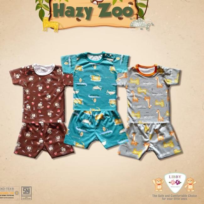 Libby Baby HAZY ZOO 3STEL Setelan Pendek Kancing Pundak - SMALL