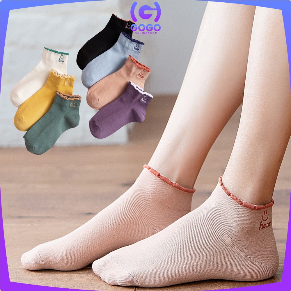 GOGO-P254 Kaos Kaki Pendek Unisex Pria Wanita Motif Smile Boneka Emoji Semata Kaki Kaoskaki Pendek Wanita Ankle Socks