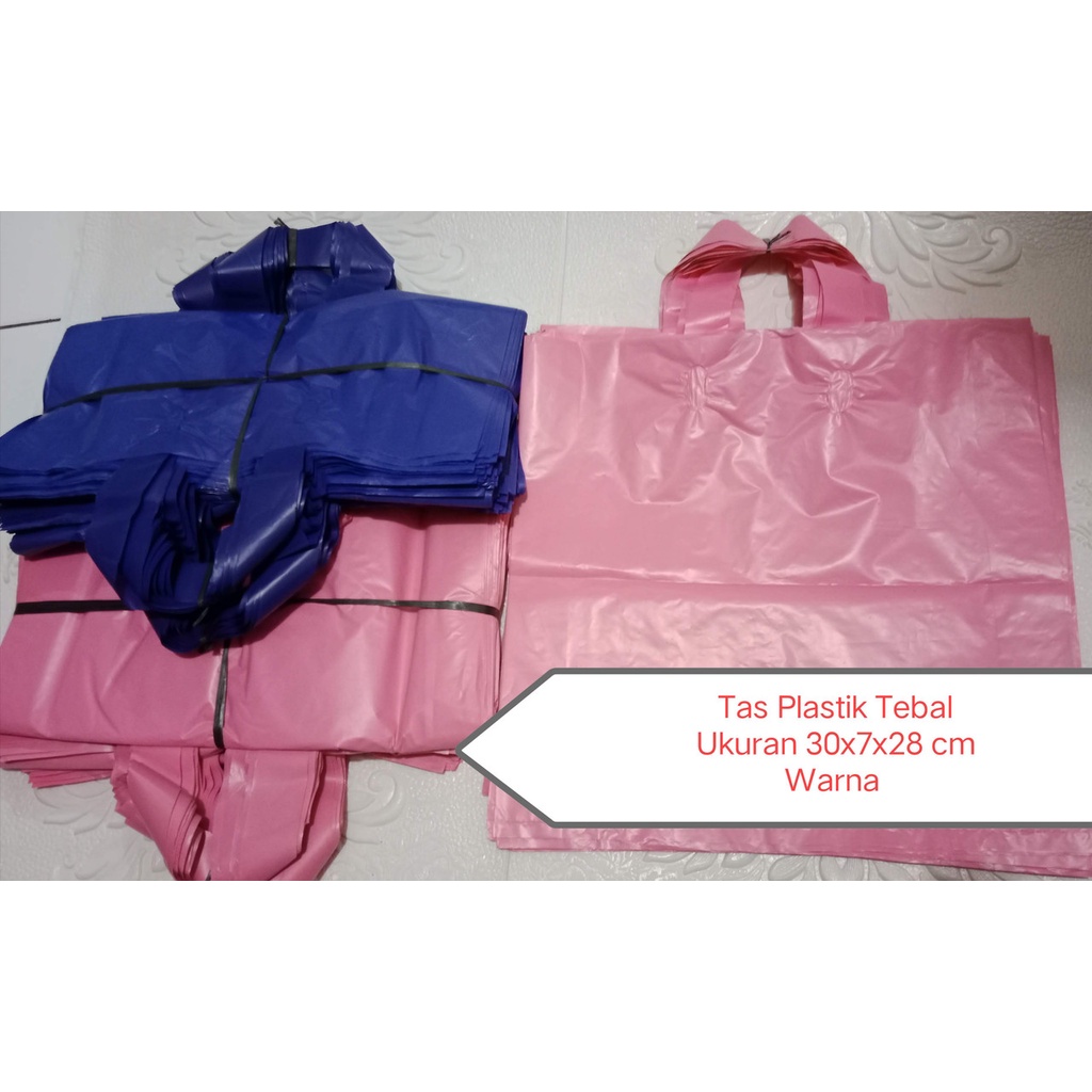 

100 pcs Tas Plastik Tebal Warna Ukuran 30x7x28 cm, kantong plastik, kresek tebal, plastik online, tas mall, tas wafer, kresek souvenir & bingkisan