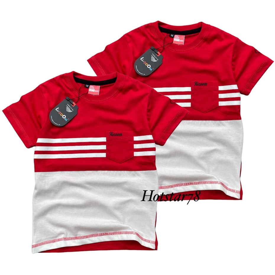 Hizoom Baju Kaos Oblong  Anak Laki - Laki  Warna Merah - Putih  Usia 1-12 Tahun Bahan Katun