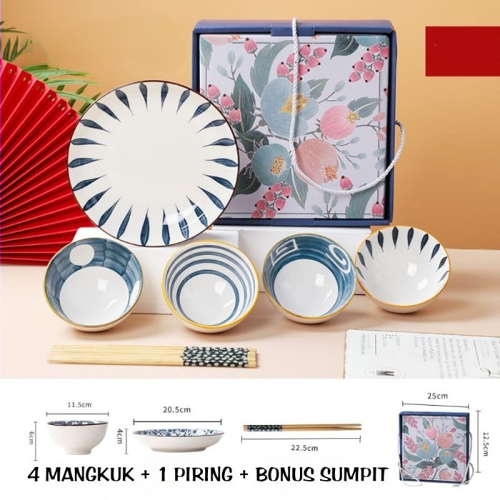 

(COD) Japanese Hampers Wedding Gift Plate & Bowl | Wedding Gift Hampers - 4 Bowl+1 Plate