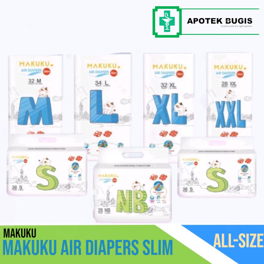 Popok Makuku Air Diapers Slim Tape S38 M32 L34 XL32 XXL28 Diapers AIR Pants