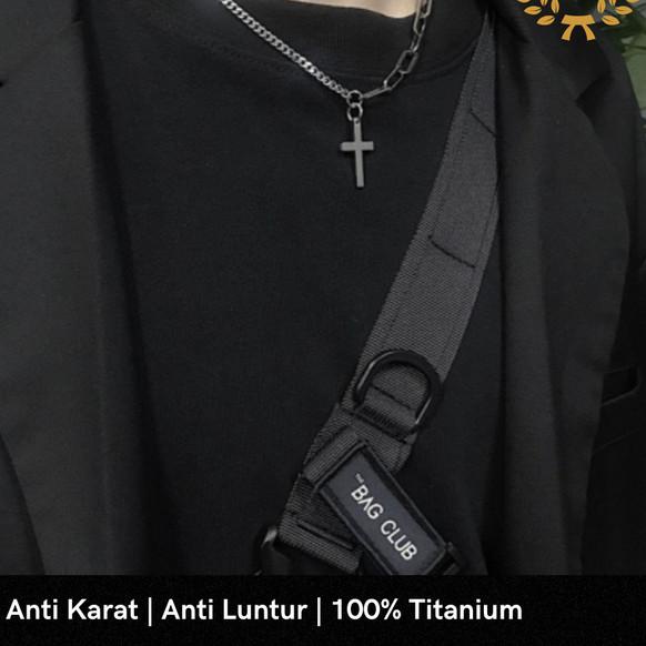Kalung Salib Pria / Kalung Pria Salib Hitam / Kalung Salib Titanium