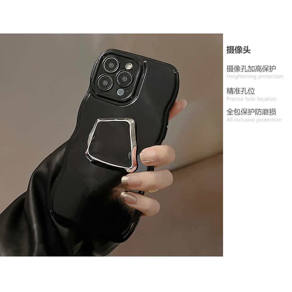 Ins Soft Case Silikon Warna Hitam Dengan Holder Angin Metalik Untuk Iphone 14 11 12 13 PRO MAX