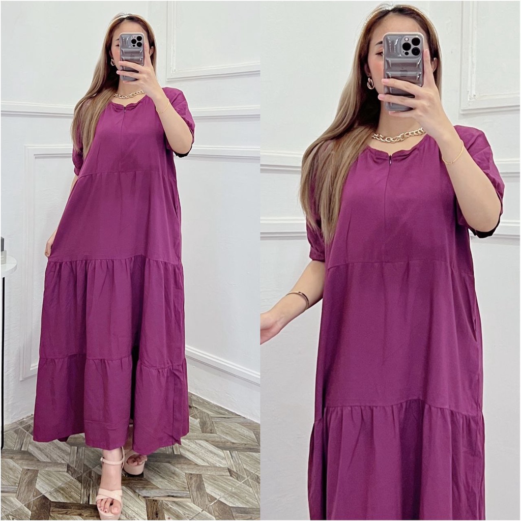 Dress Rayon Polos Busui Resleting Depan Daster Wanita Lengan Pendek