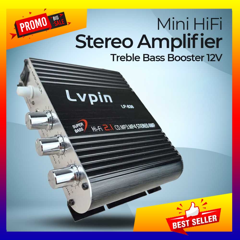 LVPIN Mini HiFi Stereo Amplifier Treble Bass Booster 12V - LP-838