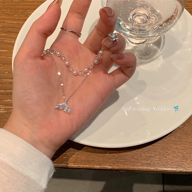 Kalung Rantai Liontin Ekor Mermaid Bahan Alloy Hias Mutiaraberlian Imitasi Untuk Wanita