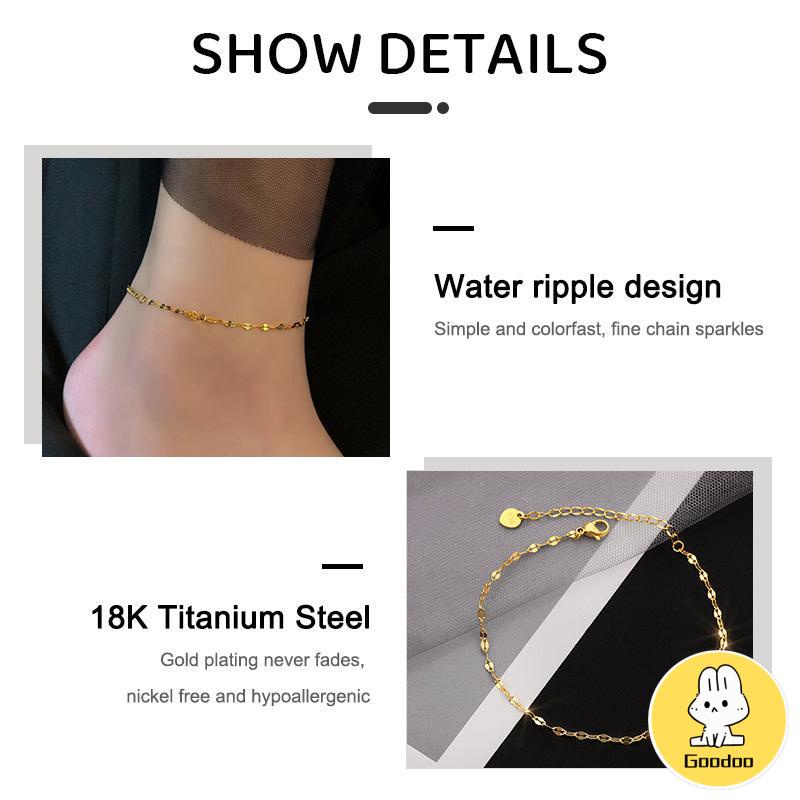 Anklet Emas 18K Wanita Titanium Steel Fairy Sederhana Tidak Memudar Rantai Tipis -Doo