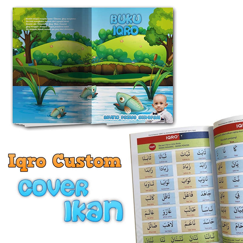 Iqro Cover IKAN - Custom / Costum Anak Eksklusif Tulis Nama Hadiah & Kado Anak - Iqra Costum Nama