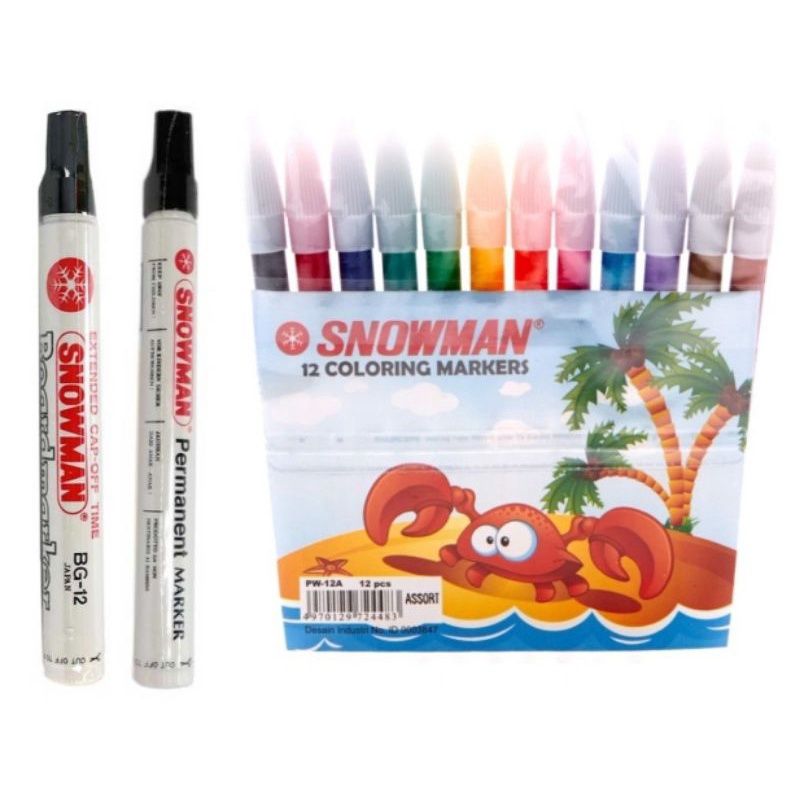 

SNOWMAN aneka Spidol Papan Tulis Hitam permanent 12 warna hitam