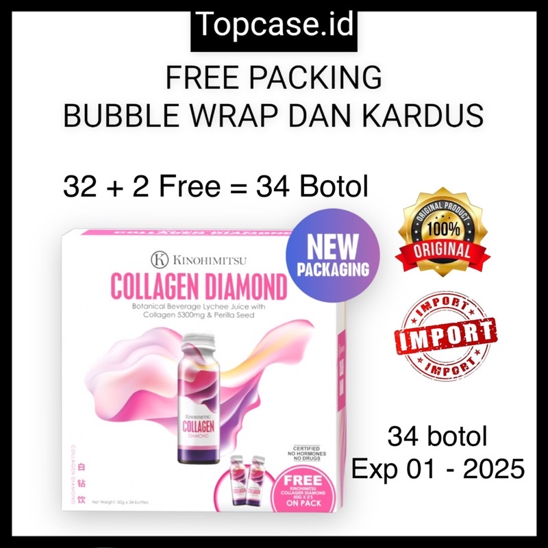 Kinohimitsu collagen diamond 5300mg isi (32 botol + 2 botol = 34 botol)