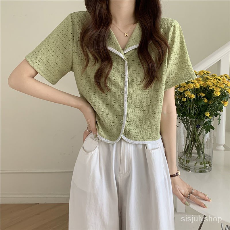 Cardigan lengan pendek wanita bagian tipis 2022 musim panas desain baru rasa niche shirt bagian pend