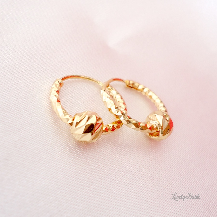 Anting Hoops Xuping Wanita Dewasa Lapis Emas 24K Perhiasan Fashion Wanita Anting Hoop Bola Ring Bulat Kecil