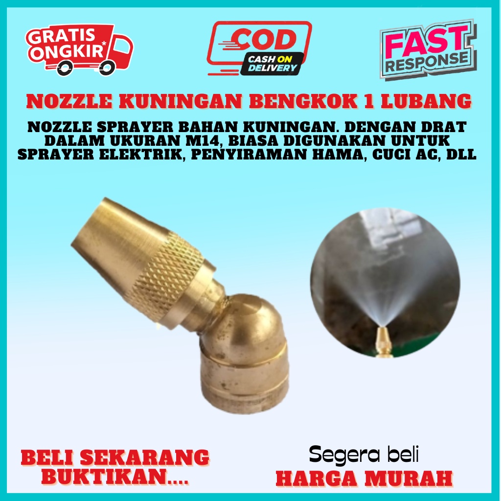 NOZZLE KUNINGAN KEPALA SPRAYER SPUYER 1 LUBANG BENGKOK SAKAI LURUS VITRIAS