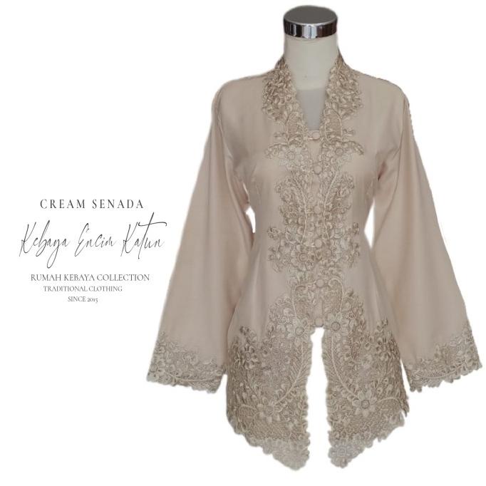 Kebaya Encim Bordir Modern Kartini Katun Cream Vinna Lengan Panjang