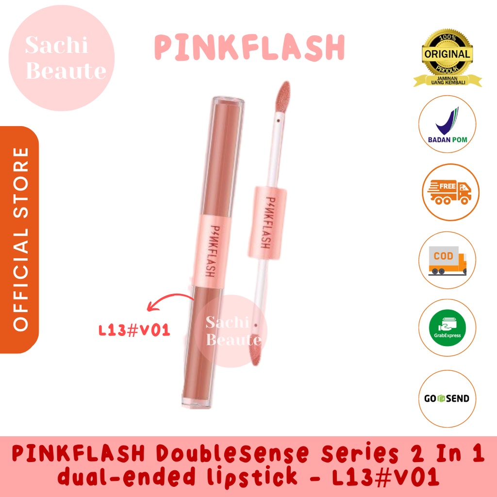 PINKFLASH 2 IN 1 Double Effect Lipstik Ombrelips Liquid Matte Velvet Lipstick Lightweight High Pigment Lasting Lipstik - V01