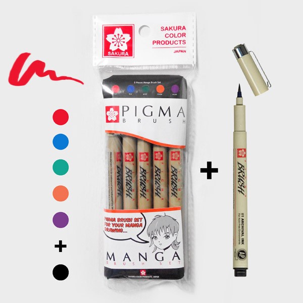 

Sakura Pigma Brush 5 Set + Black