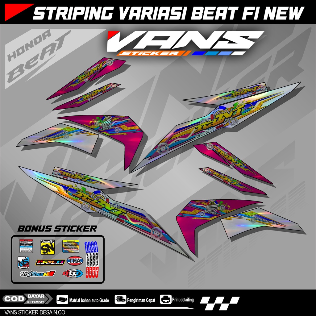 Striping Beat Fi Esp,beat street,Beat Fi New  2017 2018 2019 2020  bahan hologram pelangi,chrome-Sti