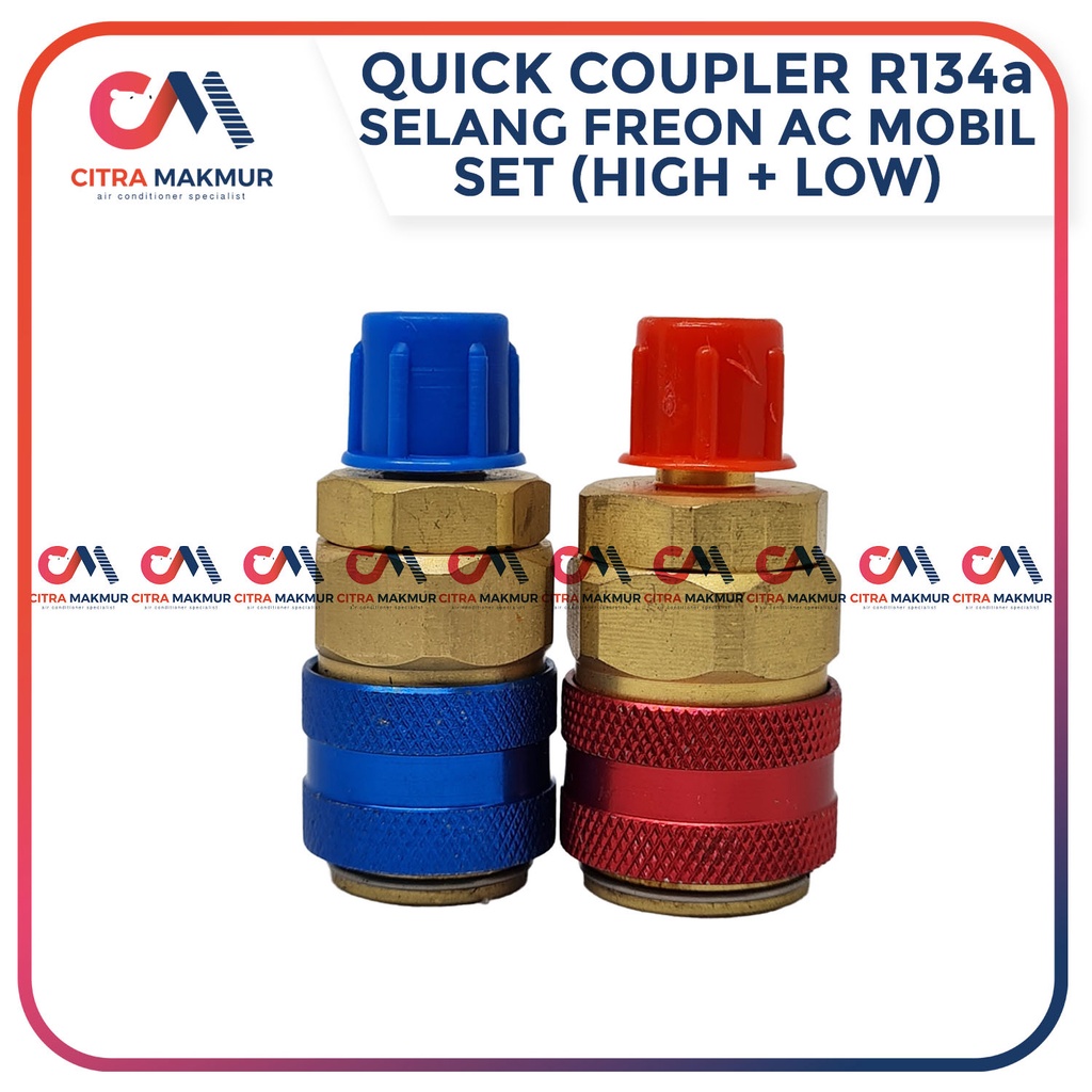 Quick Coupler R134a Selang Freon AC Mobil Set High Low Nepel Kran isi Refrigrant Kulkas Freezer Tembaga QC 12