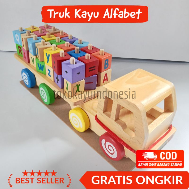 Mobil Mobilan Kayu Bongkar Pasang Truk Kayu Alfabet Mainan Kayu Edukasi Edukatif Mobil-mobilan Anak 