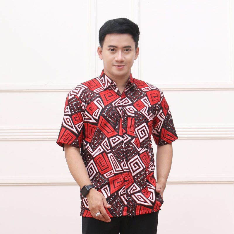 BSWART Batik HRB026 kenongo Hem Pendek anjani biru Pekalongan M L XL Batik Pria MURAH Modern Grosir