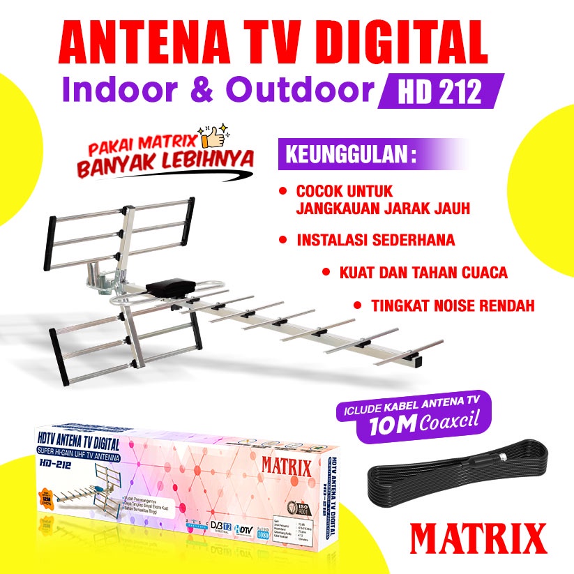 Antena TV Digital MATRIX HD 212 Antena UHF Indoor / Oudoor + Kabel 10 Meter
