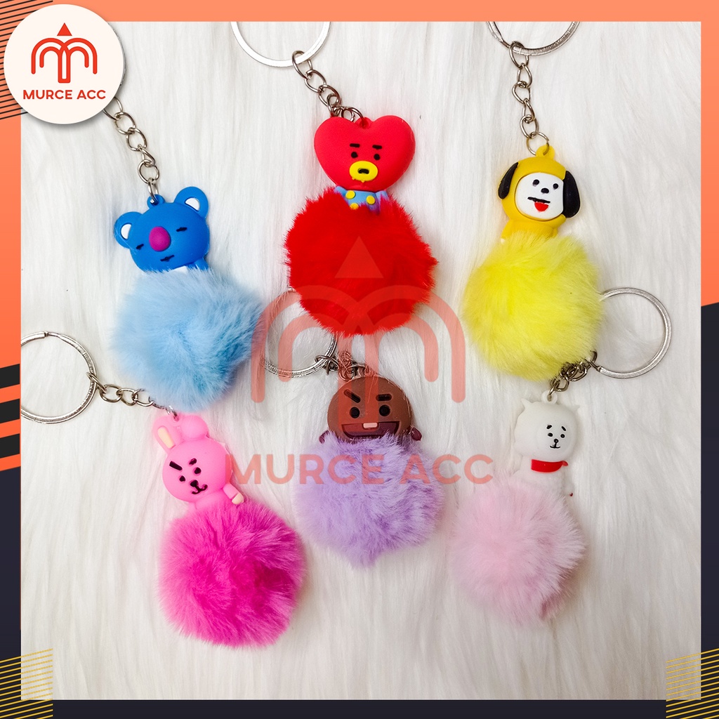 (1 Lusin 12 Pcs) Gantungan Kunci BT21 BTS Bulu Pompom