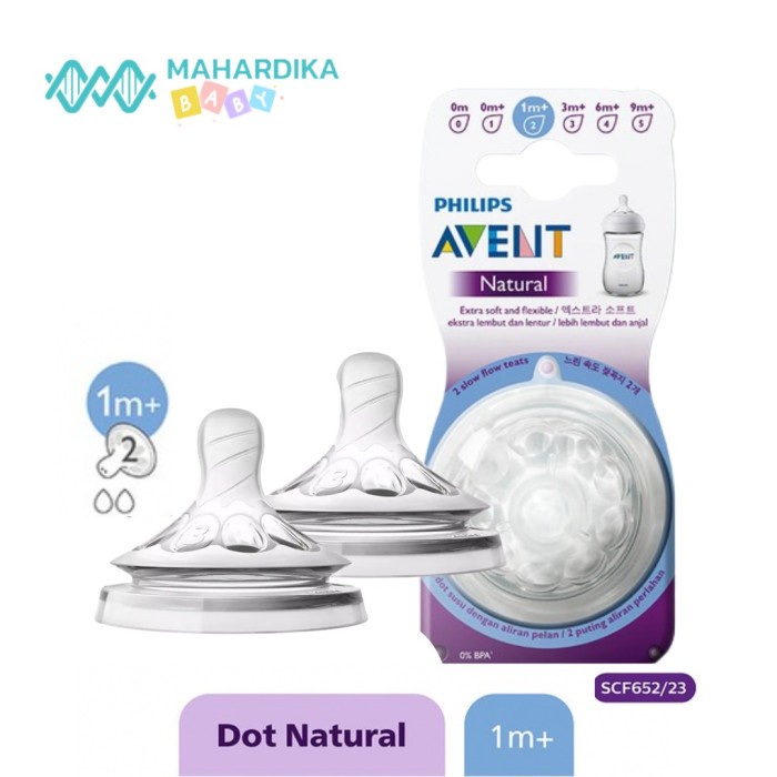 Dot Teat Nipple/ Dot Botol Susu 2Pcs Philips Avent Natural 0M+ Sampai 9M+