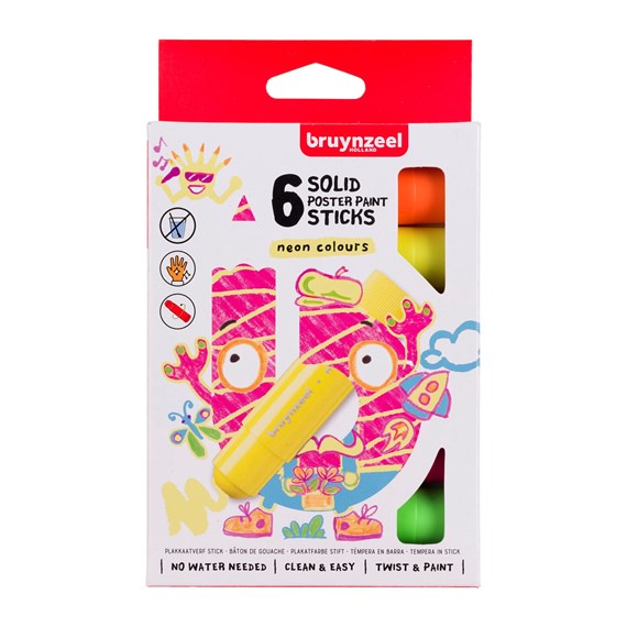 

*WASHABLE & ERASABLE* Bruynzeel Poster paint stick set Neon | 6 colours