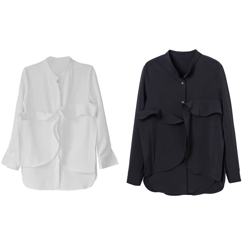 Flyn Korean Blouse B&amp;W / Kemeja Atasan Korea Polos Import