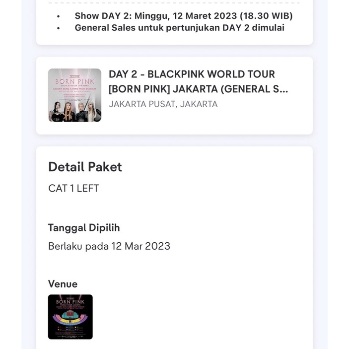 Tiket konser blackpink Cat1 day2 born pink