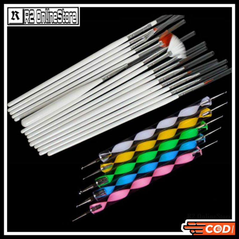 Rhinestone Set Kuas Kuku Lukis 20 in 1 Nail Art Dotting Tools - X-19 - Multi-Color - Alat Bantu Gamb