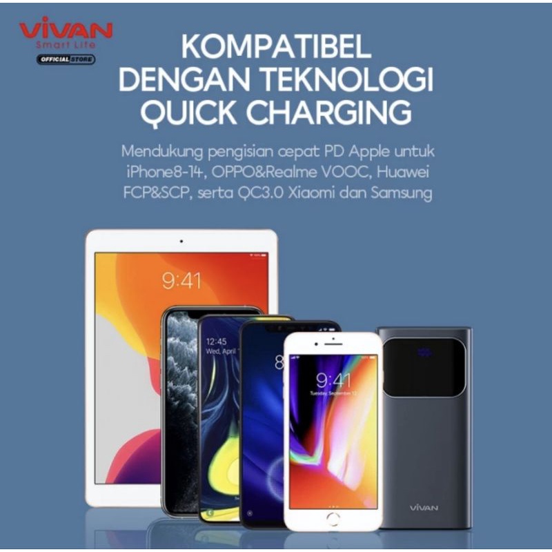 Vivan VPB-C30 Powerbank 30000mAh Fast Charging PD+QC3.0 VOOC