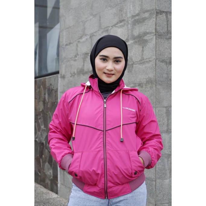 Nayra Jaket Bomber Wanita Terbaru Fashion Bahan Parasut X-Guard Jaket Hoodie Kombinasi Warna Zipper