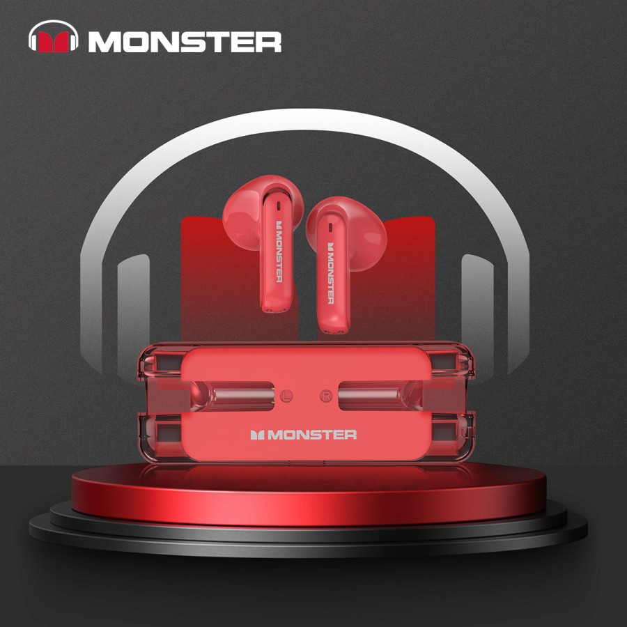 Monster XKT08 Wireless Bluetooth Earphone TWS Headset Earbuds - Merah