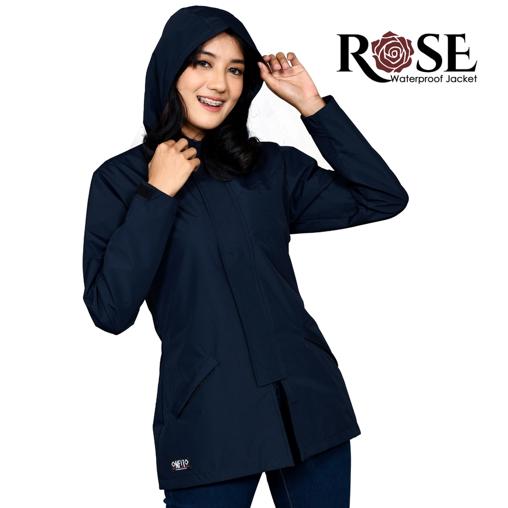 Onfito ROSE Navy Size M/L/XL-Jaket Waterproof Anti Air-Jaket 2 in 1 Lipat Jadi Tas-Jaket Windproof