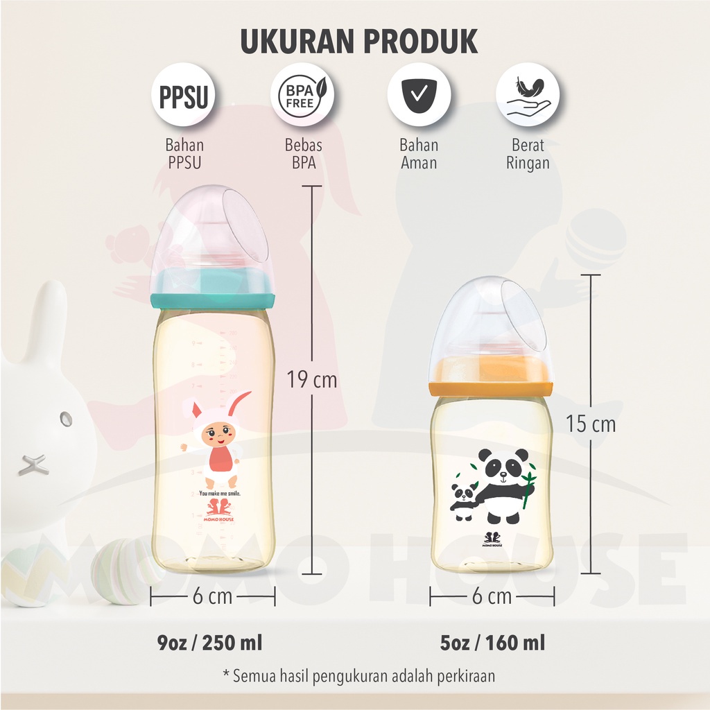 MOMO HOUSE PPSU Botol Susu Bayi Botol Bayi Wide Neck Bottle Botol Susu Baby Botol Bayi Ppsu 5oz/9oz